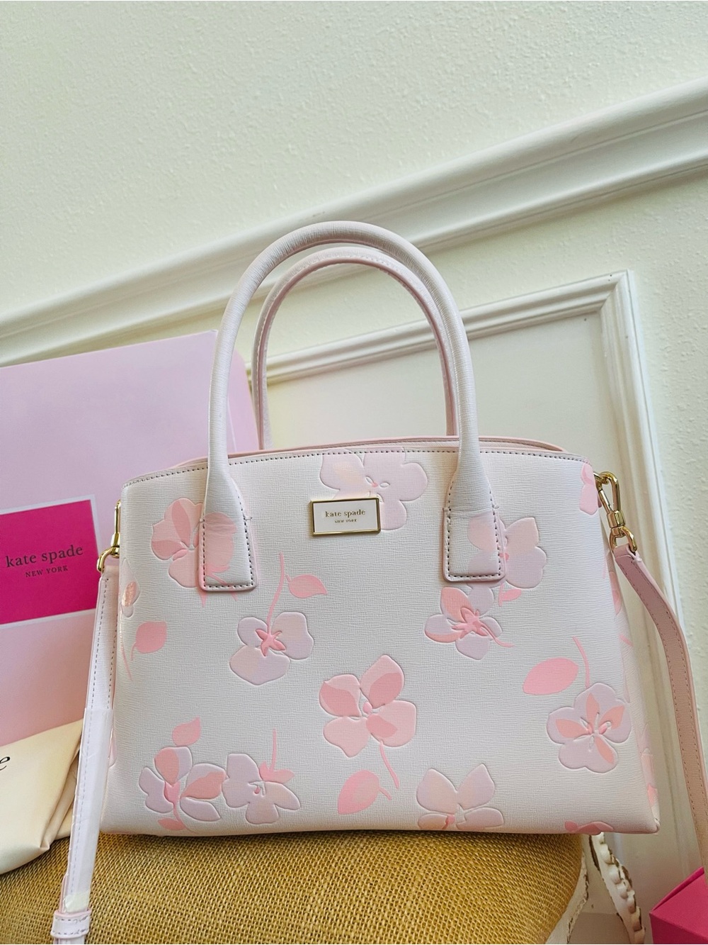 Kate Spade New York serena spring pansies embossed satchel - Picture 11 of 16